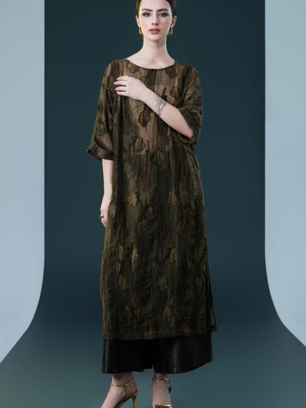 Olive and Black Layered Floral Dress - Image 3