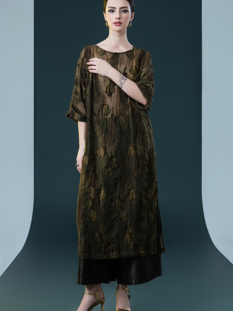 Olive and Black Layered Floral Dress - Image 3