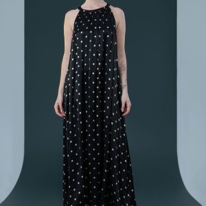 Black Polka Dot Halter Maxi Dress