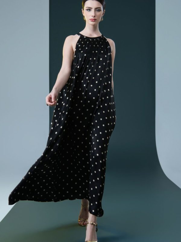 Black Polka Dot Halter Maxi Dress - Image 3