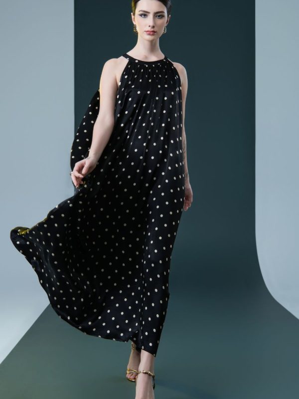 Black Polka Dot Halter Maxi Dress - Image 4