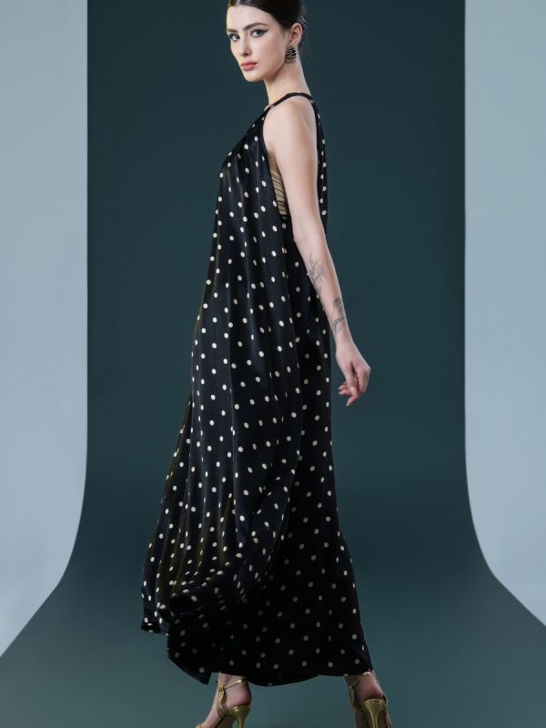 Black Polka Dot Halter Maxi Dress - Image 5
