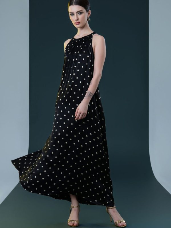 Black Polka Dot Halter Maxi Dress - Image 6