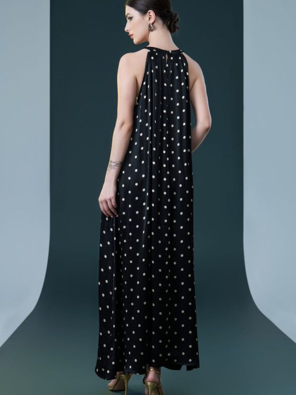 Black Polka Dot Halter Maxi Dress - Image 7