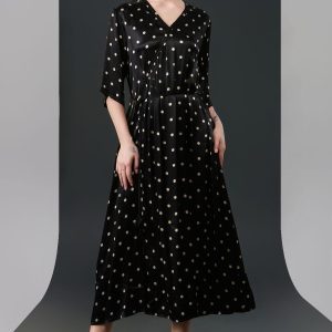 Black Polka Dot Wrap Dress with V-Neck