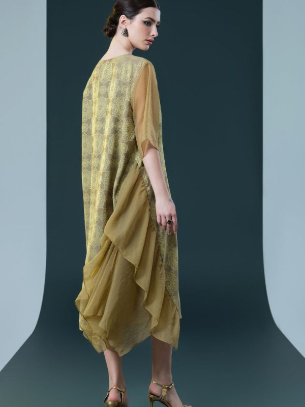 Elegant Geometric Print Midi Dress with Asymmetrical Layers - Image 6