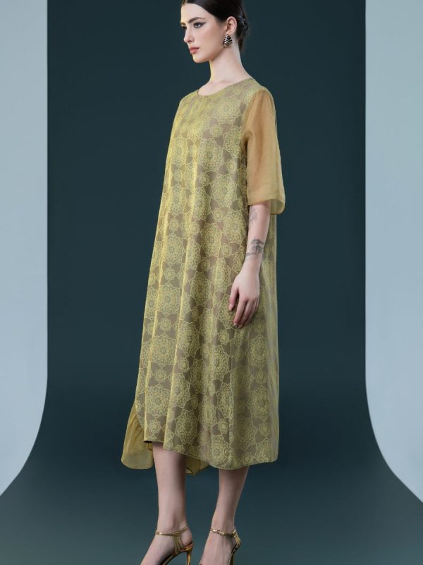Elegant Geometric Print Midi Dress with Asymmetrical Layers - Image 7
