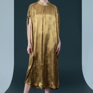 Golden Silk Embroidered Midi Kaftan Dress