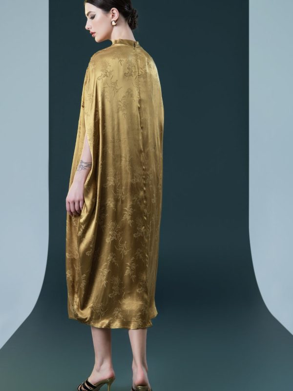 Golden Silk Embroidered Midi Kaftan Dress - Image 7