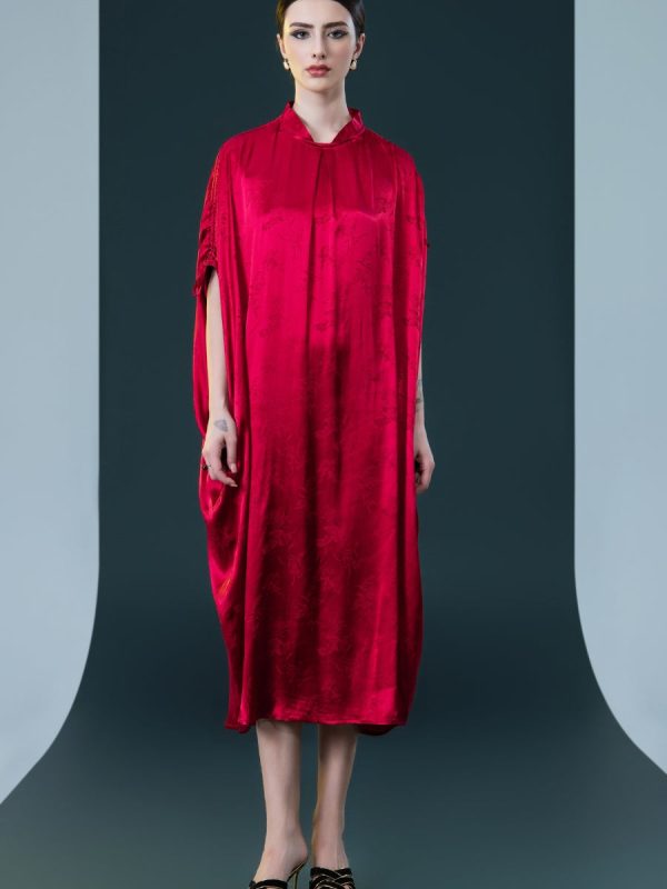 Golden Silk Embroidered Midi Kaftan Dress - Image 8