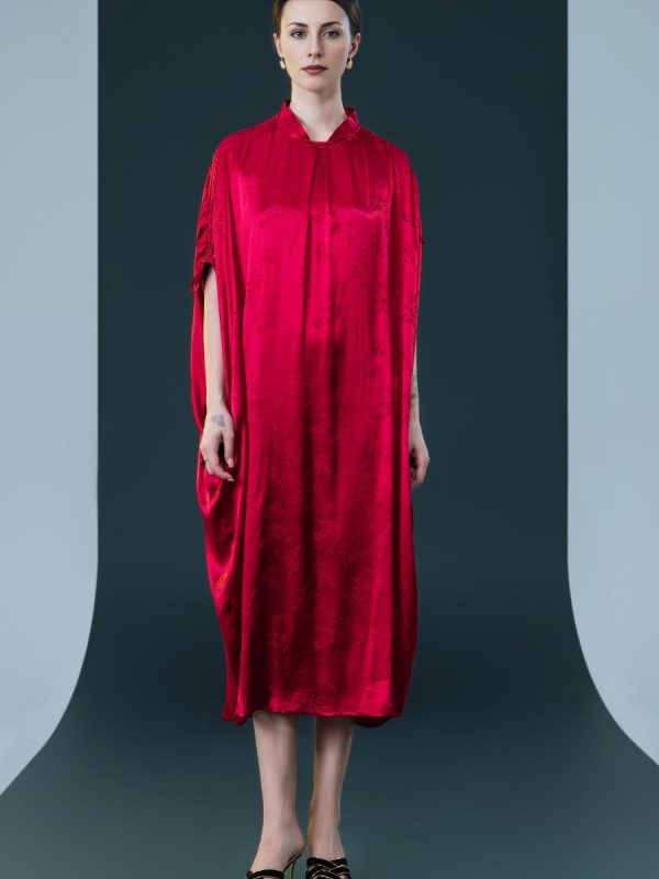 Golden Silk Embroidered Midi Kaftan Dress - Image 2