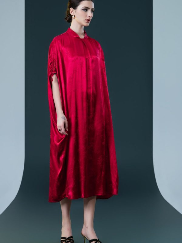 Golden Silk Embroidered Midi Kaftan Dress - Image 9