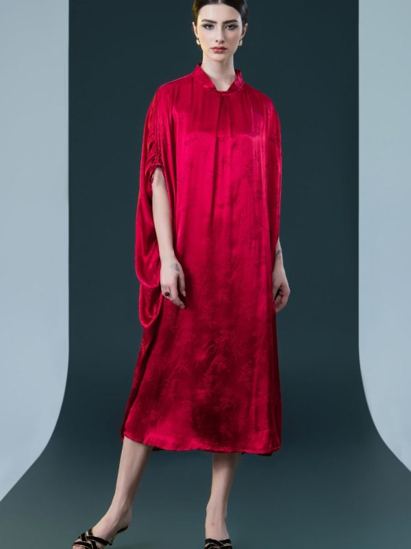 Golden Silk Embroidered Midi Kaftan Dress - Image 10