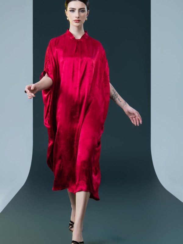 Golden Silk Embroidered Midi Kaftan Dress - Image 11