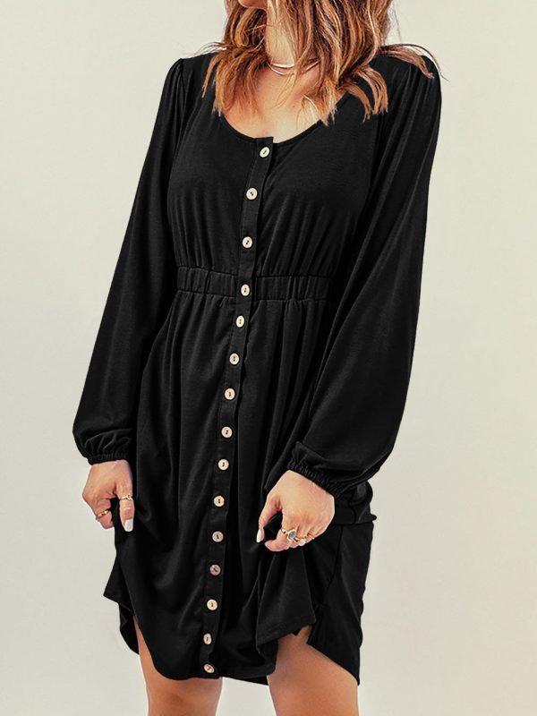Casual Round Neck Print Long Sleeve Dress - Image 8