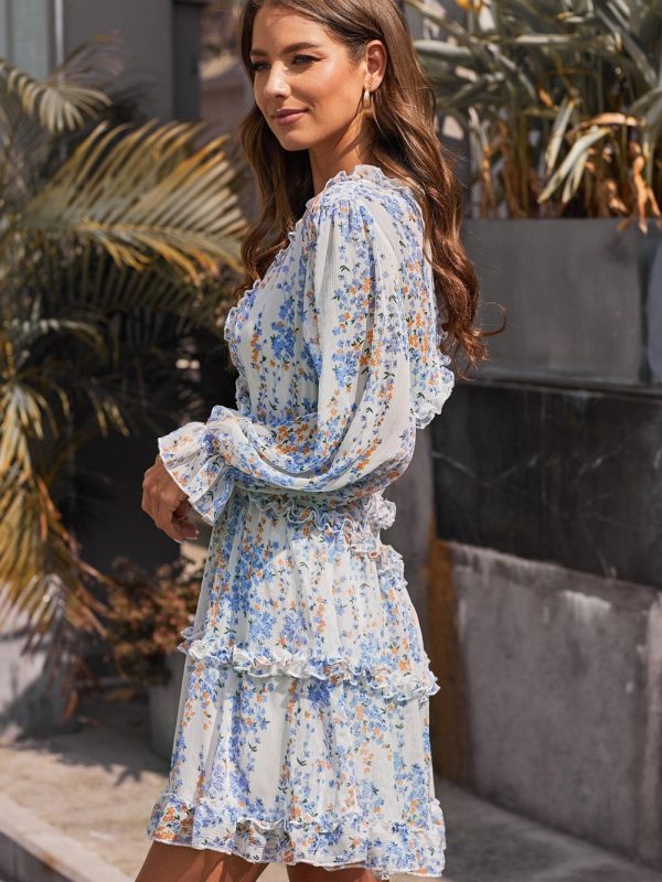 One Shoulder Comfortable And Casual Mini Dress A-Line Gypsy Bishop Poet Straight Across Off-Shoulder Paneled Dress - Image 9