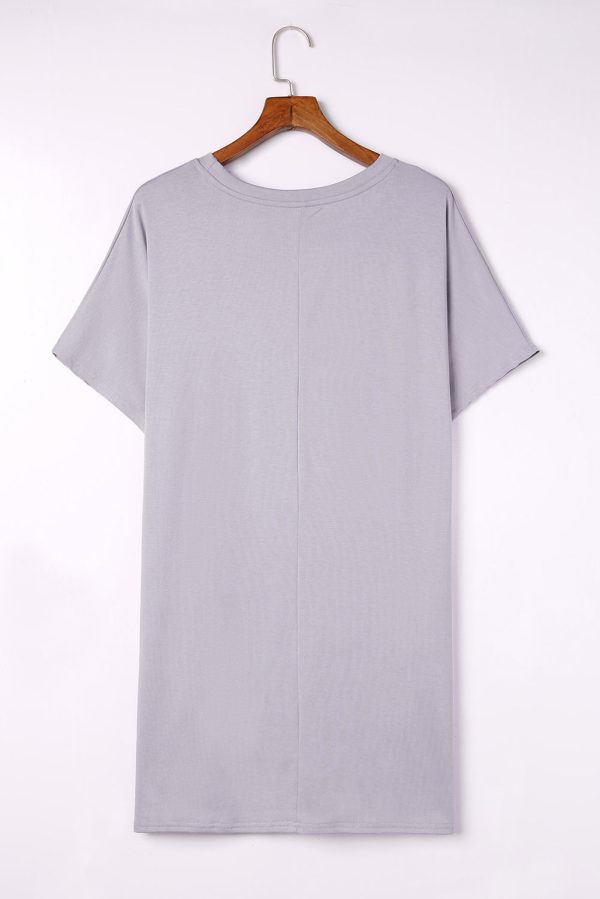 V-neck Short Sleeve Solid Color Loose Dress - Image 5
