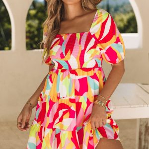 Comfortable Floral Print And Pockets Loose Fit Sleeveless Mini Dress - A-Line - Jewel
