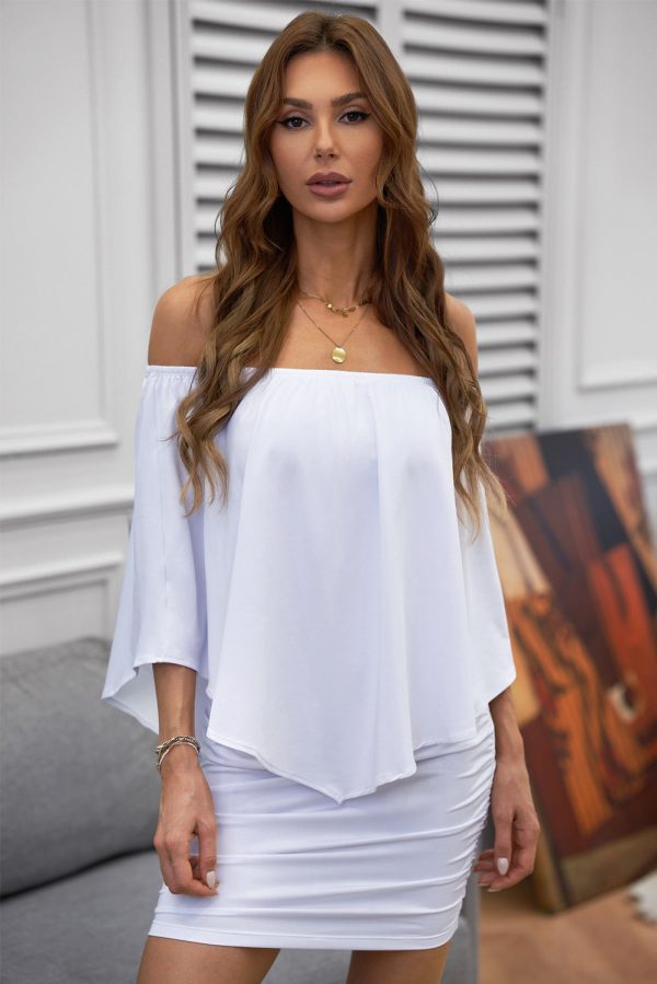 One shoulder Waisted Three-quarter Sleeve Dress - Image 5