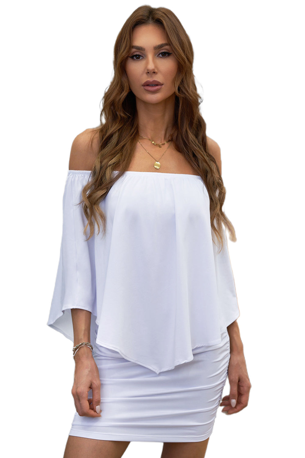 One shoulder Waisted Three-quarter Sleeve Dress - Image 19