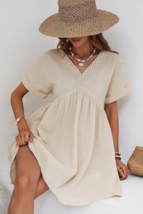Casual Holiday Lace Stitching Waist V Neck Mini Dress - Image 7
