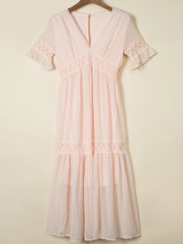 Solid Color V Neck Tie Half Sleeve Casual Dress - Image 13