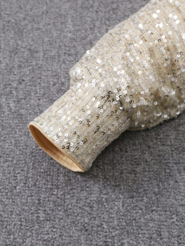 Sparkling V Neck Sequin Long Sleeve Party Mini Dress - Image 13