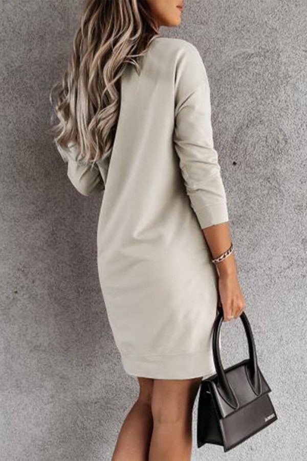 Batwing Style Loose Round Neck Long Sleeve Dress - Image 3