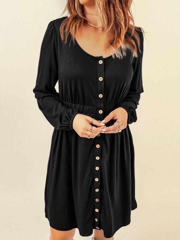 Casual Round Neck Print Long Sleeve Dress - Image 7