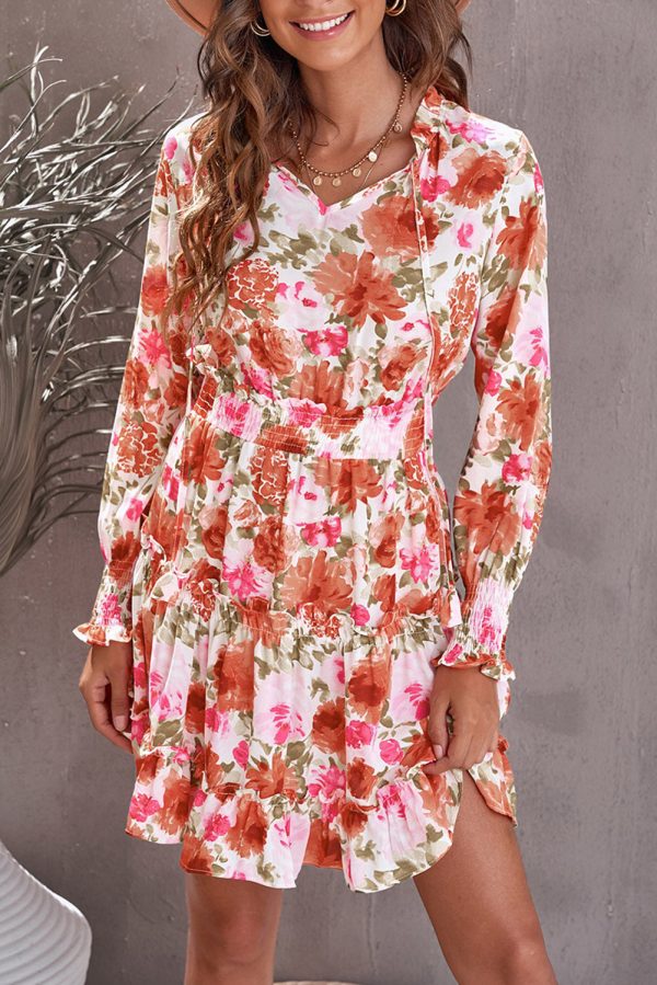 Casual Print Knee Long Sleeve Tunic Dresses - Image 3