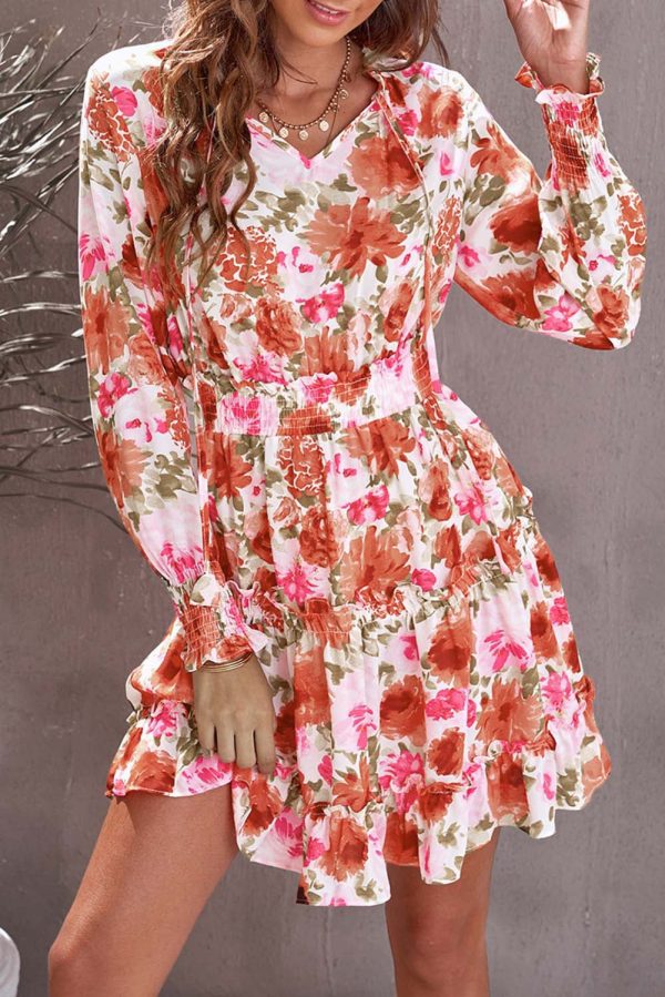 Casual Print Knee Long Sleeve Tunic Dresses - Image 7