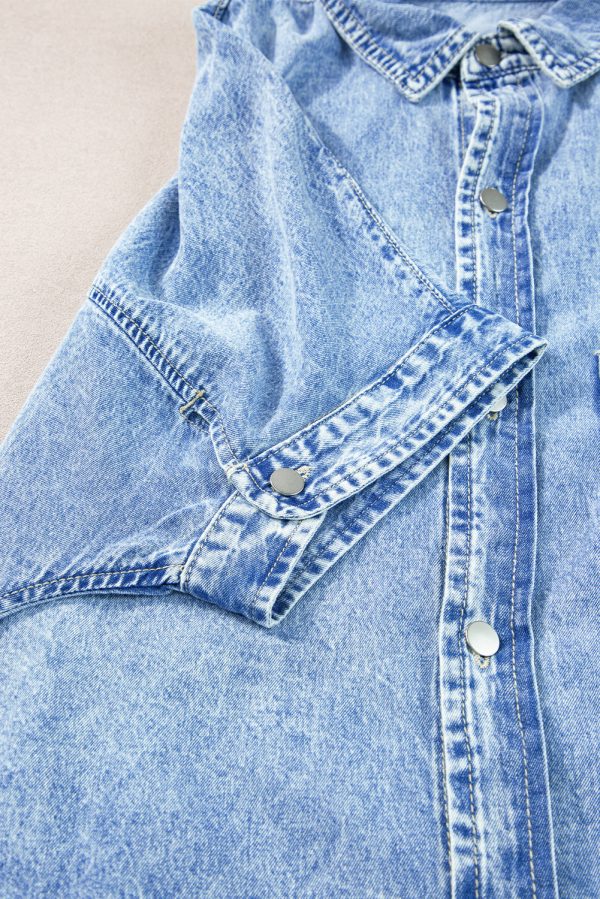 Denim Shirt Dress with Button Pockets - Image 19
