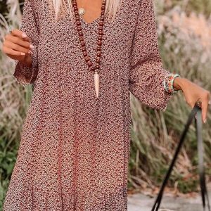 Casual Print Knee Long Sleeve Tunic Dresses