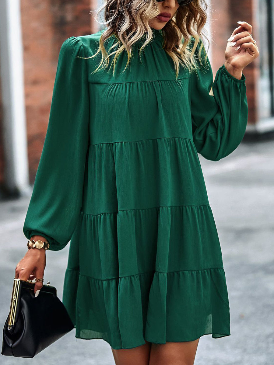 Tied Ruffle Collar Puff Sleeve Mini Dress - Image 5