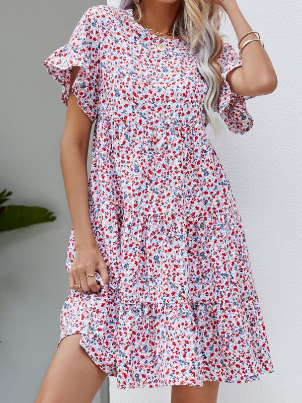 Short Flounce Sleeve Tiered Mini Dress - Image 4