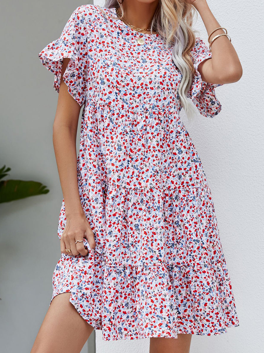 Short Flounce Sleeve Tiered Mini Dress - Image 8