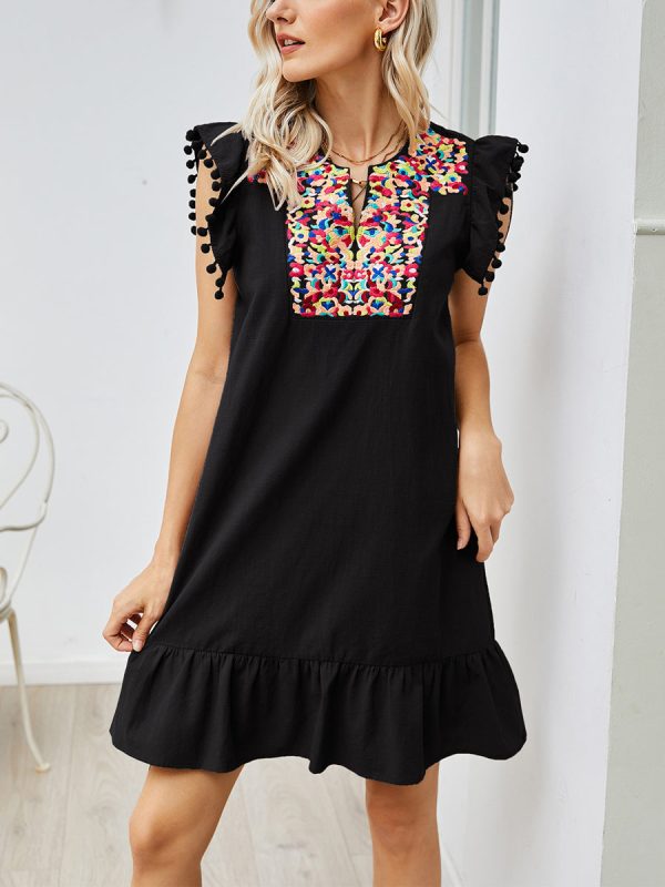 Embroidery Flutter Sleeve Mini Dress - Image 2