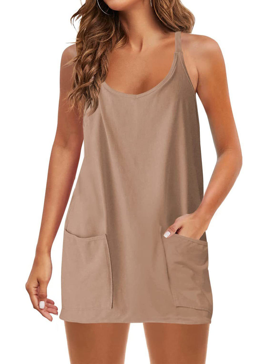 Spaghetti Strap Sundress Athletic V Neck Mini Dress - Image 6