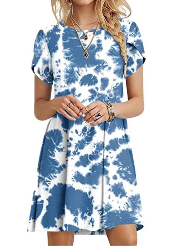 Casual Ruffle Short Sleeve Cute Crew Neck Flowy Mini Dress - Image 8