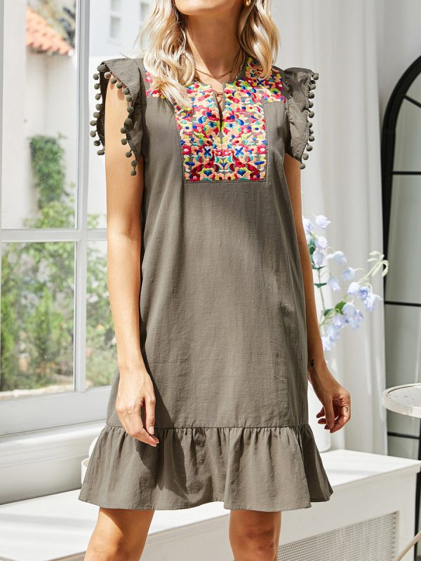 Embroidery Flutter Sleeve Mini Dress - Image 6