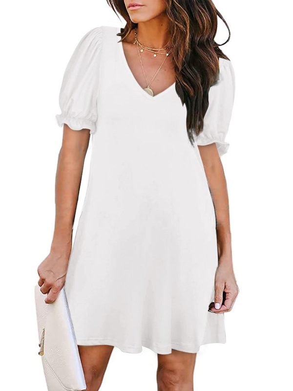 Round Neck Flounce Sleeve Pockets Mini Dress - Image 6