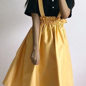 Suspender Braces Skirts Elastic Waist Overall Mini Dress