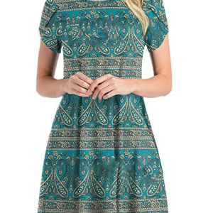 Casual Ruffle Short Sleeve Cute Crew Neck Flowy Mini Dress