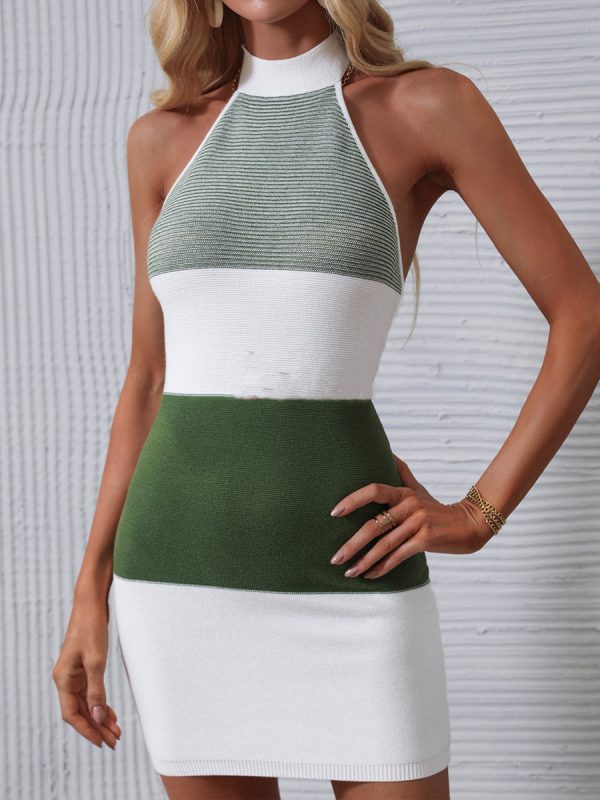 Striped Elastic Waist Knit Backless Mini Dress - Image 2