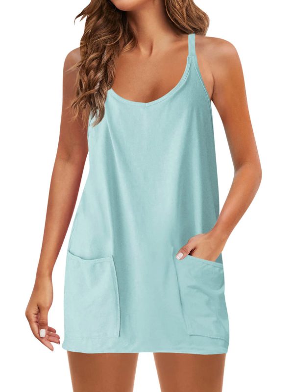 Spaghetti Strap Sundress Athletic V Neck Mini Dress - Image 8