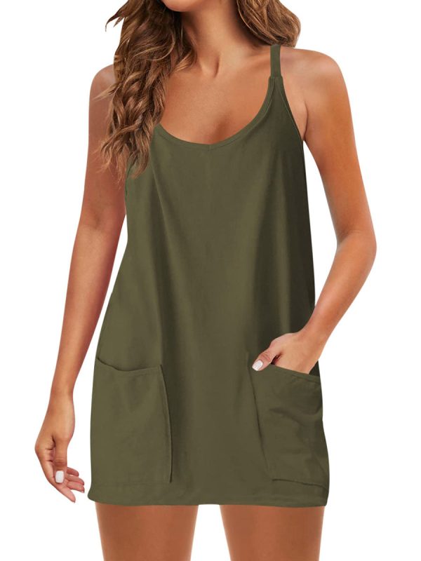 Spaghetti Strap Sundress Athletic V Neck Mini Dress - Image 10
