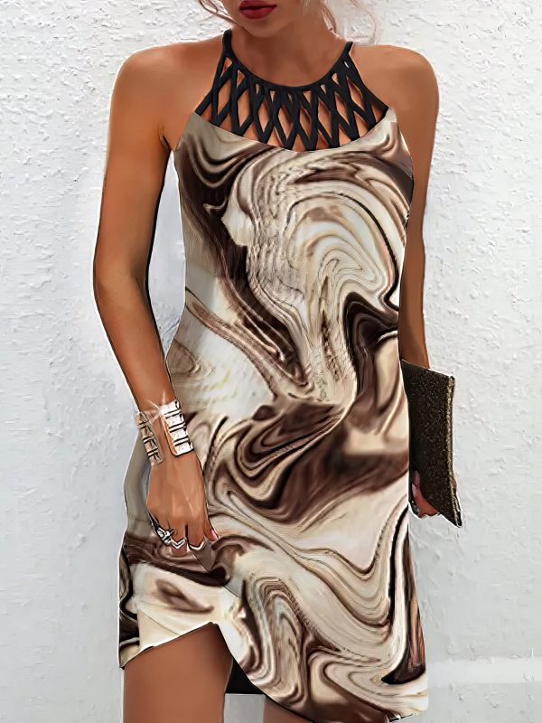 Casual Shift Sleeveless Floral Ruched Halter Vintage Ethnic Mini Dress - Image 9