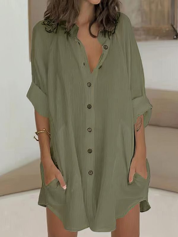 Shirt Casual  Basic Loose Fit Long Sleeve Mini Dress - Image 11