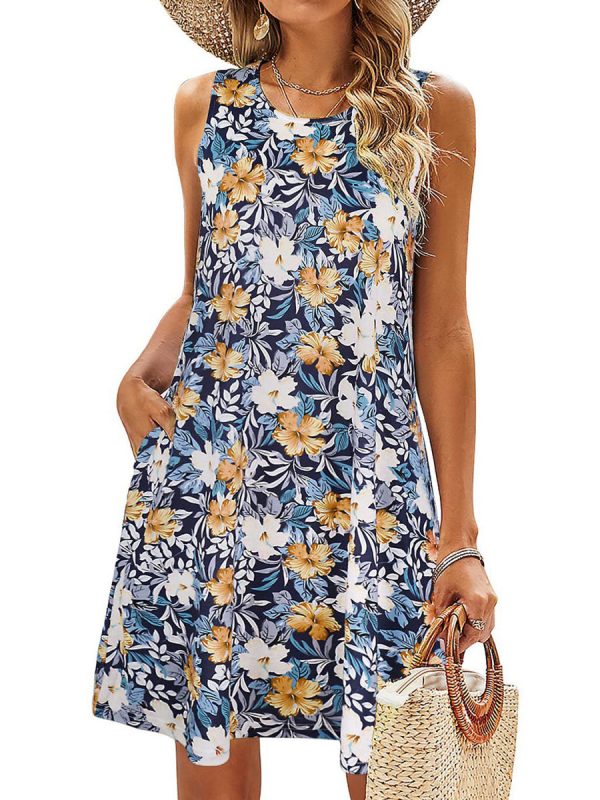 Simple Fun Beach Floral Casual Pockets Boho  Mini Dress - Image 8