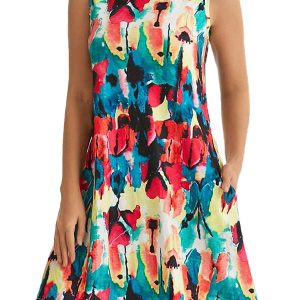 Comfortable Floral Print And Pockets Loose Fit Sleeveless Mini Dress - A-Line - Jewel